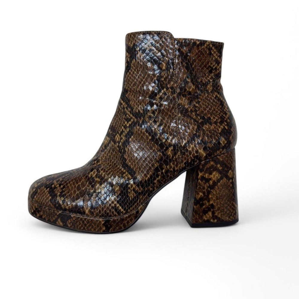 Brown and Black Snakeskin Ankle Boots with Chunky Heel